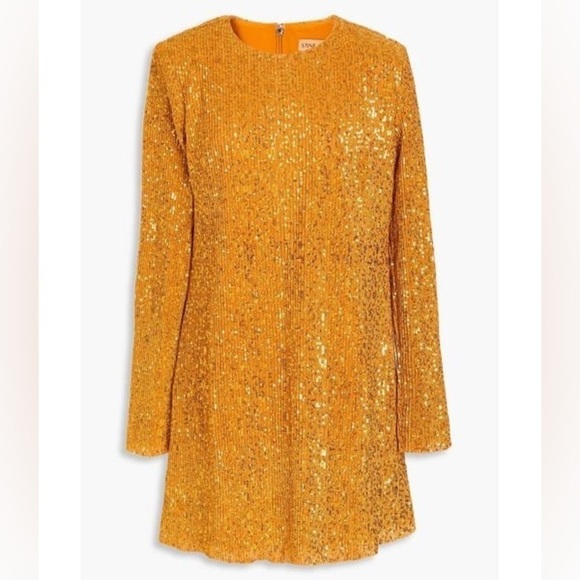 New Stine Goya Odis Mini Shift Dress Gold Sequin Sparkle Long Sleeve Sz S - Picture 16 of 16